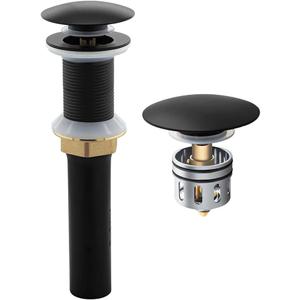 Bathroom Sink Drain Without Overflow - 1 1/2" Drain Opening - Pop Up Drain for Vessel Sink with Anti-Clogging Hair Catcher Basket, Matte Black, Y1383W-BLK