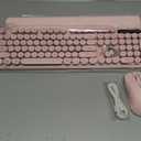 Wireless Keyboard and Mouse Backlit - Typewriter Keyboard with Retro Round Keycaps, Detachable Wrist Rest, Light Up Letters, 2.4G Rechargeable Combo for Mac, Windows, PC, Laptop, Trueque (Pink)