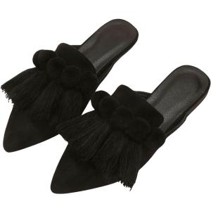 Verdusa Women's Dress Shoes Slip On Flats Comfortable Pointed Toe Mules Dressy Casual Loafers Shoes (11, Black)