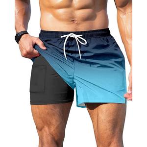 GIISAM Men's Swim Trunks, Bathing Suit 4 inch Inseam Quick Dry Swimsuit Beach Board Shorts with Compression Liner XL