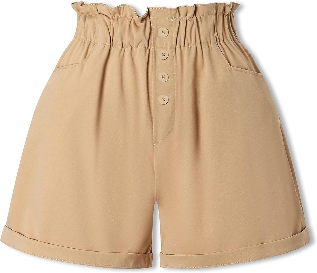 SANGTREE Girl's Casual Ruffled Paperbag Waist Shorts, 3 Years - Women 3XL (6-7 Years)