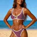 SOULSHE Sexy Bikini Sets for Women Two Piece Color Block Bathing Suit Women's High Leg Thong Swimsuits (Pink, M)