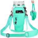 Water Bottle Carrier Bag with Phone Pocket for Stanley 40 & 30 oz Tumbler with Handle,Pink Insulated Neoprene Cup Holder Pouch w/Adjustable Strap for Quencher H2.0 Stanley Cup Accessories (40oz, Green)
