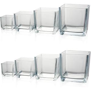Set of 8 Square Glass Vases for Centerpieces  2.36in /3.15in/ 4in/5in Clear Short Flower Vase, Plant Terrariums, or Candle Holders for Wedding Centerpieces, Office Decor, Home Dcor, Parties