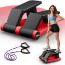 Air Compression Resistance Stepper  Adjustable Mini Stair Climber for Home Cardio Workout, Portable Stepper Machine with LCD Display, 5-Level Adjustable Resistance, Non-Slip Pedals (Red and Black)