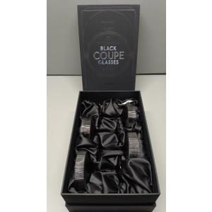 GLASSIQUE CADEAU Vintage Art Deco Smoke Black Coupe Glasses | Set of 4 | 7 oz Ribbed Cocktail Glassware for Drinking Champagne, Martini, Cosmopolitan, Manhattan | Crystal Speakeasy Saucers