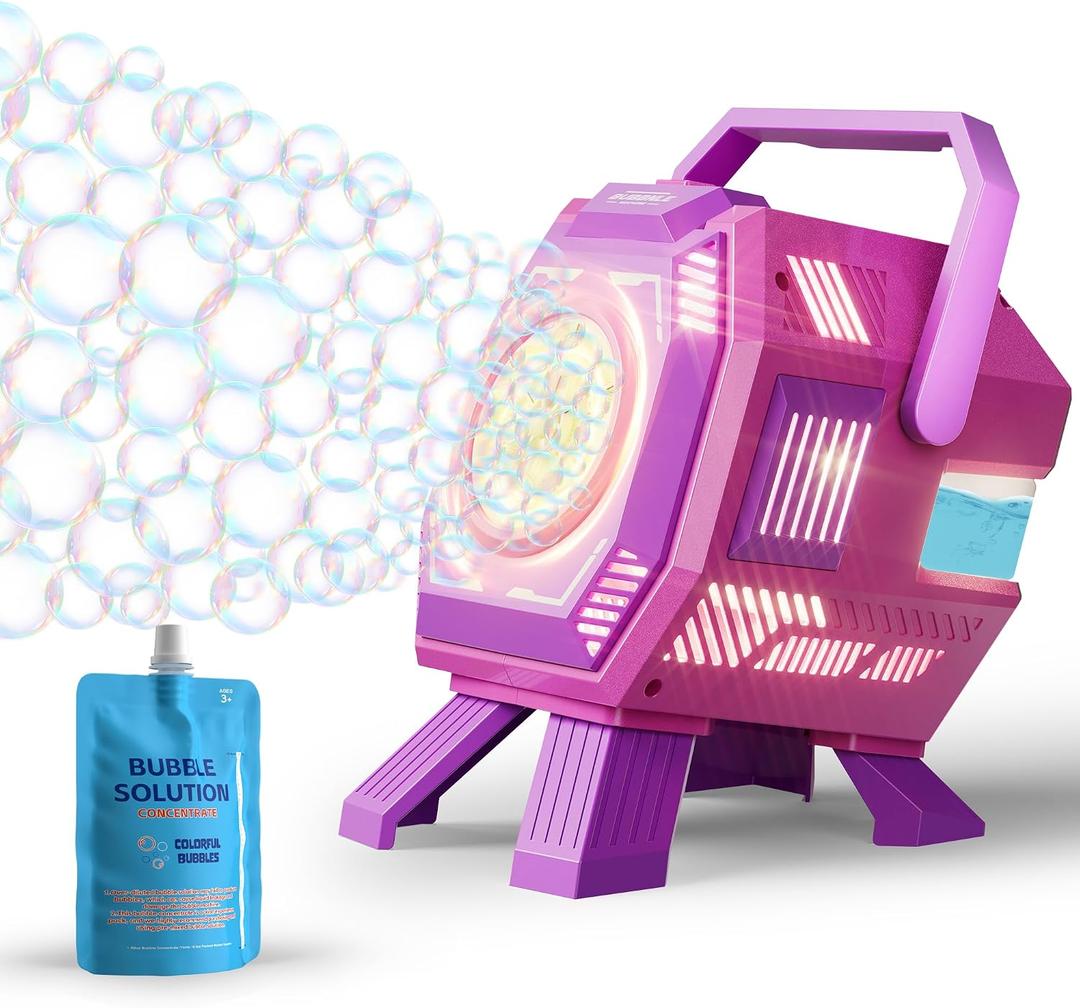 Belemar Bubble Machine for Kids with Lights, 6 Big Bubble Holes, Up to 15,000 Bubbles/Min, 320ml Large Tank, Battery Operated Portable Bubble Blower for Toddlers, Birthday Parties & Outdoor Fun