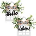 2 Pieces Farmhouse Window Tiered Tray Decorations Cathedral Arch Window Sign Wood Hello Welcome Sign Decor Farmhouse Home Supplies for Tiered Tray Shelf Table Counter