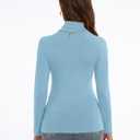 Women's Turtleneck Long Sleeve Shirts Slim Fitted Lightweight Base Layer Casual Tops (Blue, XXL)