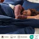 Bedsure Cotton Duvet Cover Queen - 100% Cotton Waffle Weave Navy Blue Duvet Cover Queen Size, PureWoven Breathable Bedding Set for All Season, 3 Pieces, 90"x90"