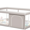 PlayPen for Babies and Toddlers, Sturdy Safety Play Yard for Indoor & Outdoor with Zipper Gates (65x55 Inch) Gray