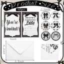 Jetec 48 Pack Black Bow Graduation Party Invitation with Stickers Coquette Bow Invitation Cards Grad Announcements Invitations High School University Masters Grad Celebration Party Supplies