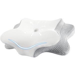 Cervical Neck Pillow for Sleeping, Dual Height Contour Memory Foam Pillow for Neck Pain Relief & Support, Orthopedic Butterfly Pillow for Side, Back & Stomach Sleepers  Cooling Washable Cover (Grey White)