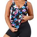 Aqua Eve Plus Size Tankini with Shorts Two Piece Swimsuits Tummy Control Bathing Suits for Women Colorful Floral 22W