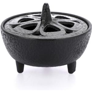 JUXYES Vintage Tripod Incense Burner Holder with Lid, Cast Iron Incense Holder Metal Cauldron Censer Antique Cone Coil Incense Burner Holder for Incense Resins, Charcoal, Cones or Wax Melts (Small)