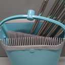 Extendable Long Handle Broom and Dustpan Set, Stainless Lightweight Upright Standing Broom and Dustpan Combo for Kitchen Lobby Office Living Room Household Indoor or Outside (Light Blue)