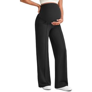 G4Free Maternity Yoga Pants with Pockets Over The Belly Pregnancy Dress Work Pants Soft Wide Leg Workout Trousers(Black, M, Short)