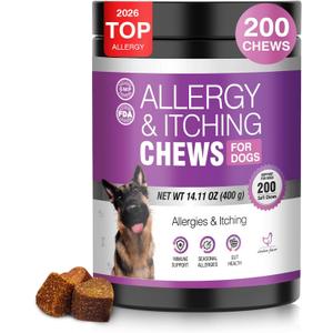 Dog Allergy Chews 200ct - Dog Allergy and Itching Skin Relief Anti Itch Aller Immune Bites for Dogs licking Paws Treatment Relief Itchy Chew Probiotics Vitamins for Skin and Coat Allergies - Chicken, BB Date: 11/19/2027