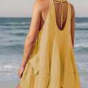 Women Casual Summer Dresses Sleeveless Crew Neck Backless Tunic Mini Dress Loose Flowy Tank Sundress with Pockets (Yellow, L)