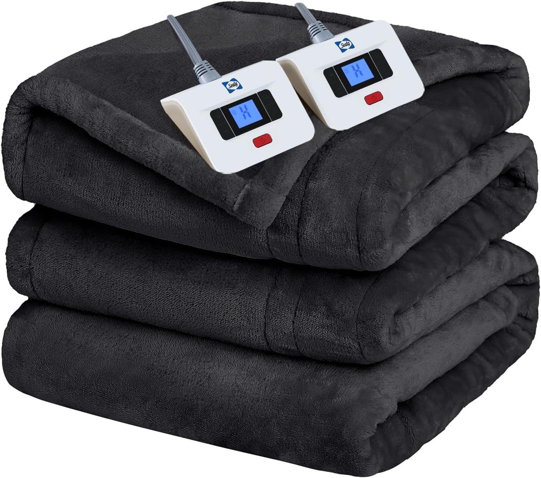 Sealy Electric Blanket King Size, Flannel Heated Blanket with Dual Controller, 10 Heat Setting & Auto Shut Off for Bed & Living Room - Grey, 100 x 90 Inch