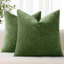 DecorUhome Chenille Moss Green Throw Pillow Covers 18x18 Inch Set of 2, Decorative Soft Couch Pillow Covers Solid Dyed Accent Farmhouse Neutral Square Pillow Cases for Sofa