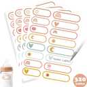 320 Pcs Baby Bottle Labels for Daycare, Name Labels for Daycare Essentials, Self Laminating, School Name Stickers for Kids Waterproof Food Milk Stickers Self Adhesive Tags(Boho)