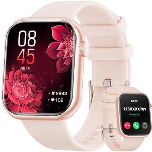 Hwagol Smart Watch (Answer/Make Call) 1.85inch Fitness Tracker, DIY Dials/Pedometer/Calories/Multiple Sport Modes/Voice Assistant, Smart Watches for Men Women Android iOS Phones (pink)