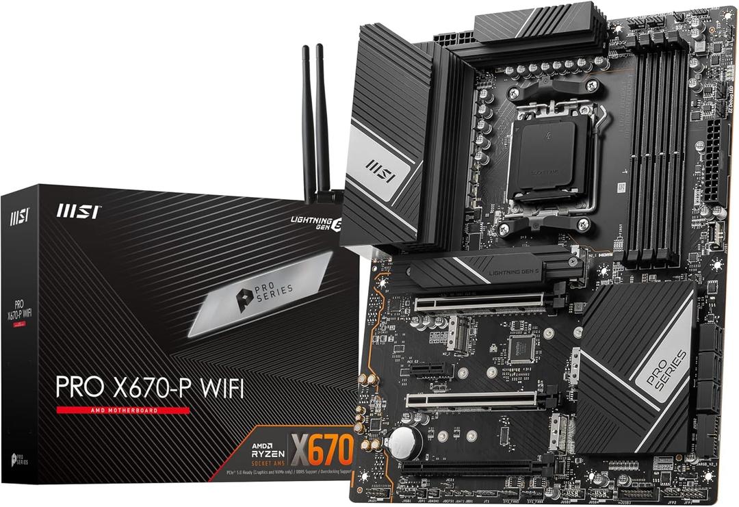 MSI PRO X670-P WiFi ProSeries Motherboard (AMD AM5, DDR5, PCIe 4.0, SATA 6Gb/s, M.2, USB 3.2 Gen 2, Wi-Fi 6E, HDMI/DP, ATX)
