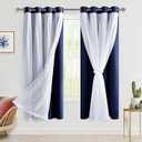 Hiasan Blackout Curtains with Sheer Overlay, Thermal Insulated Privacy Mix and Match Double Layer Window Curtains for Bedroom, Living Room, 2 Drape Panels Sewn with Tiebacks, Navy Blue, 52W X 63L (52"W x 63"L (Pack of 2), Navy Blue)