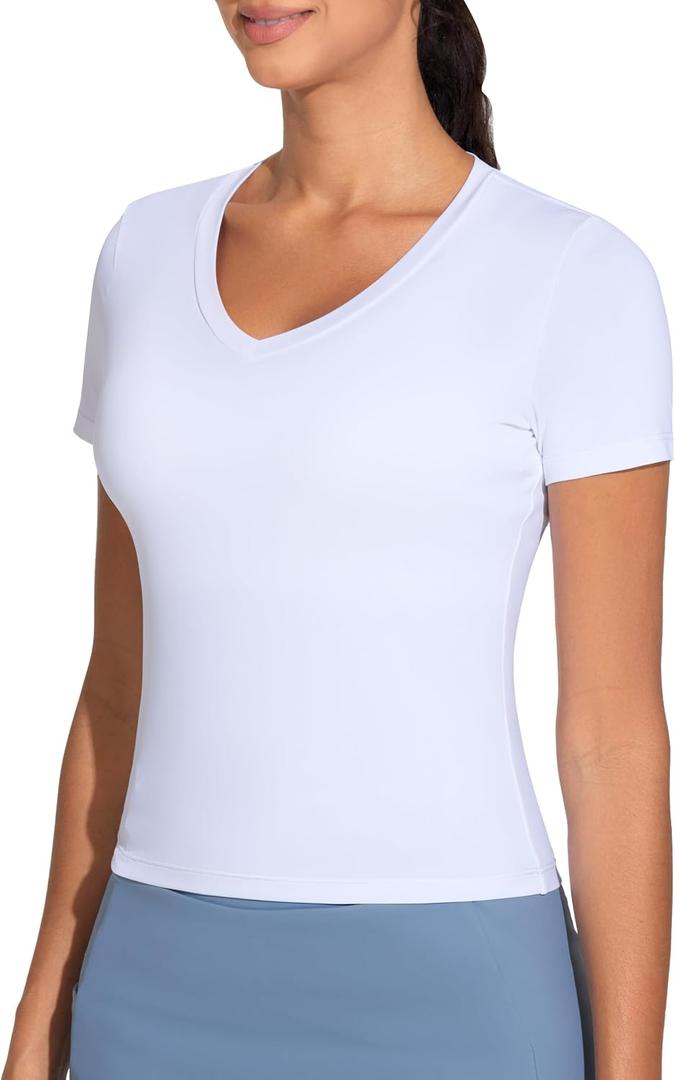 THE GYM PEOPLE Women's V-Neck Crop Workout T-Shirts Slim Fit Yoga Tee Tops | Slim Fit T-Shirts, V-Neck, Crop Length Tee Tops, Soft and Breathable, Stretchy and Lightweight, For Workout, Yoga and Daily, XL