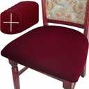 BUYUE Dining Room Chair Seat Covers Set of 6, TPU not Mixed, Friendly Jacquard Fabric Stretch Washable Slipcover for Kitchen Seat Cushions, Burgundy-6PCS