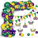 Mardi Gras Balloons Garland Arch Kit Decorations - Carnival Purple Green Gold Banner & Hanging Swirls for Birthday Party Decor Supplies