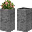 LEWIS&WAYNE Set of 2 Tall Planters for Outdoor Plants Handmade 24'' Wicker Tall Square Planter Box with Removable Liners Modern Planter for Indoor Outdoor Garden Patio Front Porch - Gray