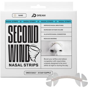 Dream Recovery Second Wind Nasal Strips - Nose Strips for Breathing, Sleep and Athletic Performance - Snore Relief and Congestion Support - Sand, 30 Count