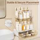 Delamu 2PCS Bathroom Counter Organizer with Drawer, Multi-Purpose 3-Tier Makeup Organizer Countertop for Vanity, Large Cosmetic Display Case Perfume Tray Skincare Organizers, Amber