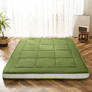 MAXYOYO Futon Mattress, Padded Japanese Floor Mattress Quilted Bed Mattress Topper, Extra Thick Folding Sleeping Pad Breathable Floor Lounger Guest Bed for Camping Couch, Green, Queen