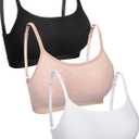 Boao 3 Pieces Mini Camisole Bra Padded Brassiere Tank Top Brassiere Women Sports Bra with Straps (X-Large, Black, White, Beige)