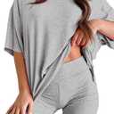 Womens 2 Piece Lounge Set 2026 Summer Travel Outfit Casual Short Sleeve Oversized Tshirts & Biker Shorts (XXL)