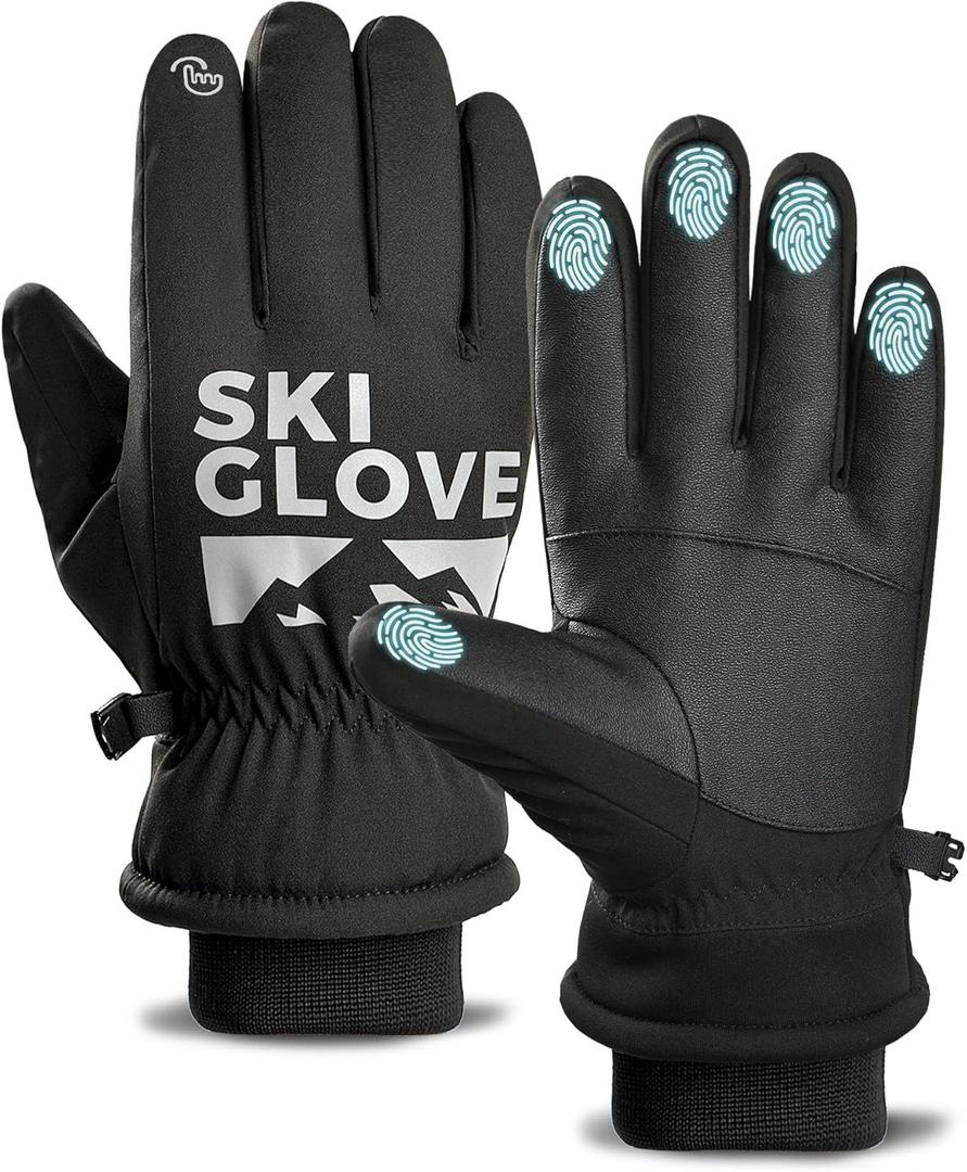 Waterproof Winter Snow Ski Gloves Men and Women - Windproof, Warm Thermal, for Running, Driving, Snowboarding (X-Large, #New Black)