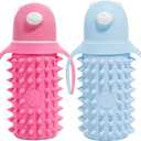 Tabor Place Glass Sippy Cup for Toddlers - Set of 2 Spikeys/ 1 Pink & 1 Blue / 8oz / Super Strong glass/Leakproof straw/Protective Silicone sleeve (8 oz, 2 Count)