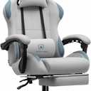 GTPLAYER Gaming Chair Fabric with Pocket Spring Cushion,Computer Office Chair with Lumbar Support for Adults Linkage Armrests and Footrest Ergonomic Gamings Chairs Height Adjustable Gray