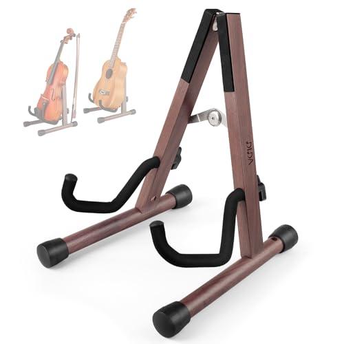 DIDA Guitar Stand, Wooden A-Frame Stands for Acoustic Guitar, Violin, Ukulele, Electric Guitar, Bass, and Cello with Non-Slip Padding for Home and Travel (Black Walnut, Ukulele&Violin)