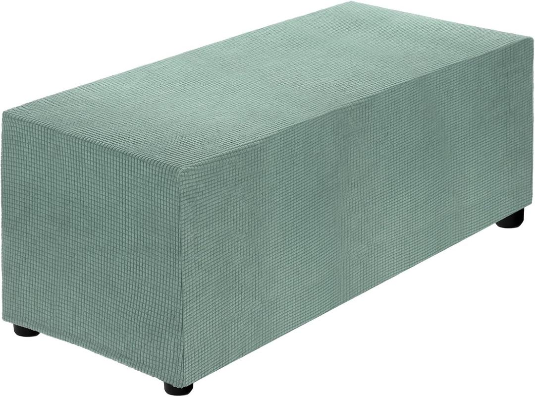 uxcell Stretch Ottoman Cover Rectangular Oversized Square Ottoman Slipcover with Elastic for Foot Stool Living Room Bedroom Fit Length 130-160cm / 51"-63", X-Large, Bean Green