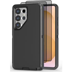 Designed for Samsung Galaxy S25 Ultra Case [with Privacy Screen Protector] 3-Layer Full Body Protection Rugged Shockproof Heavy Duty Phone Case Cover, Black