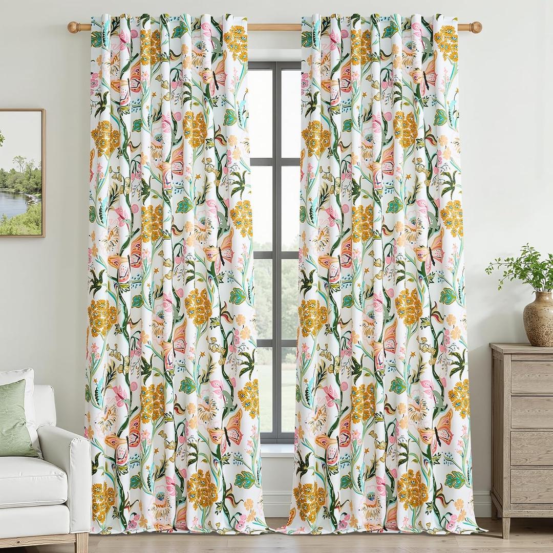Topfinel Boho Floral 96 Inches Long Curtains for Bedroom Modern Organic Room Darkening Thermal Insulated Soundproof Window Treatments Drapes for Living Room Dining Room Sage Green 2 Panels 8Ft, 52"W x 96"L