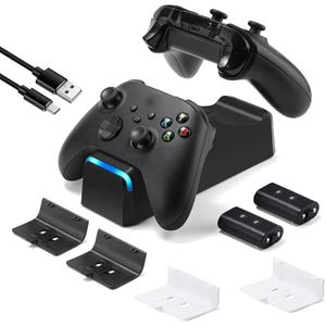 Dual Dock Charging Station Compatible with Xbox Series X/S, Xbox One/One X/One S Controllers, Efficient Xbox Controller Charger with 2 * 1100mah Rechargeable Controller Battery Packs, Black