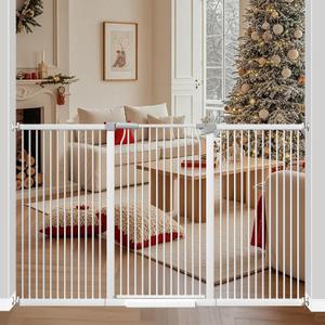 41" Extra Tall Baby Gate for Doorways and Stairs No Drill, Adjustable 72.3-76.7" Auto Close Dog Gate Indoor, Pressure Mounted Walk Through Swing Wide Pet Gate, Tall Cat Gate with Expansion Kit, White
