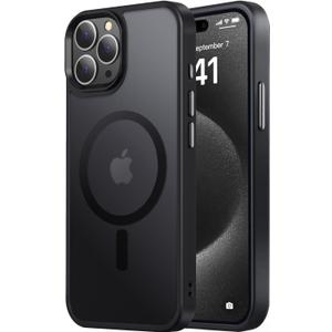 Strong Magnetic for iPhone 15 Pro Max Case, [Compatible with Magsafe][13FT Military-Grade Drop Tested] Slim Shockproof Matte Translucent Protective Case for iPhone 15 Pro Max Case 6.7'', Black