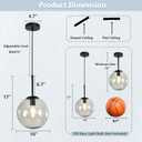 JC TOPA 10 Inch Globe Pendant Light Mid Century Modern Ceiling Pendant Lights with Clear Glass 1-Light Chandelier for Kitchen Island Living Room Dining Room Bar Black
