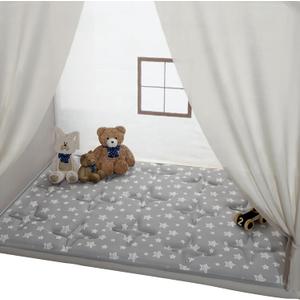 Rectangle Kids Play Mat for Kids Tent Indoor & Outdoor Toddler Tent, Non Slip Kids Play Tent Mat Large Kids Playhouse Tent Mat, Lovely Star Print Padded Washable Mat 53" L x 36" W
